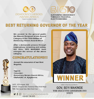 Governors Bala Mohammed, Fintiri, Sani Bello, Abdullahi Sule, Makinde Win Democracy Heroes Award Africa, To Be Honoured At The Big10 Anniversary 2022