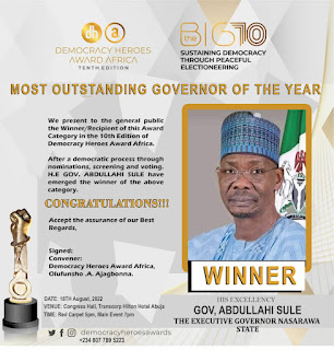Governors Bala Mohammed, Fintiri, Sani Bello, Abdullahi Sule, Makinde Win Democracy Heroes Award Africa, To Be Honoured At The Big10 Anniversary 2022