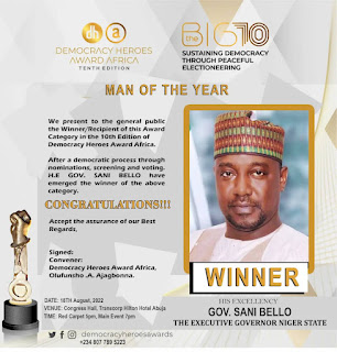 Governor Sani Bello Emerges Democracy Man Of The Year