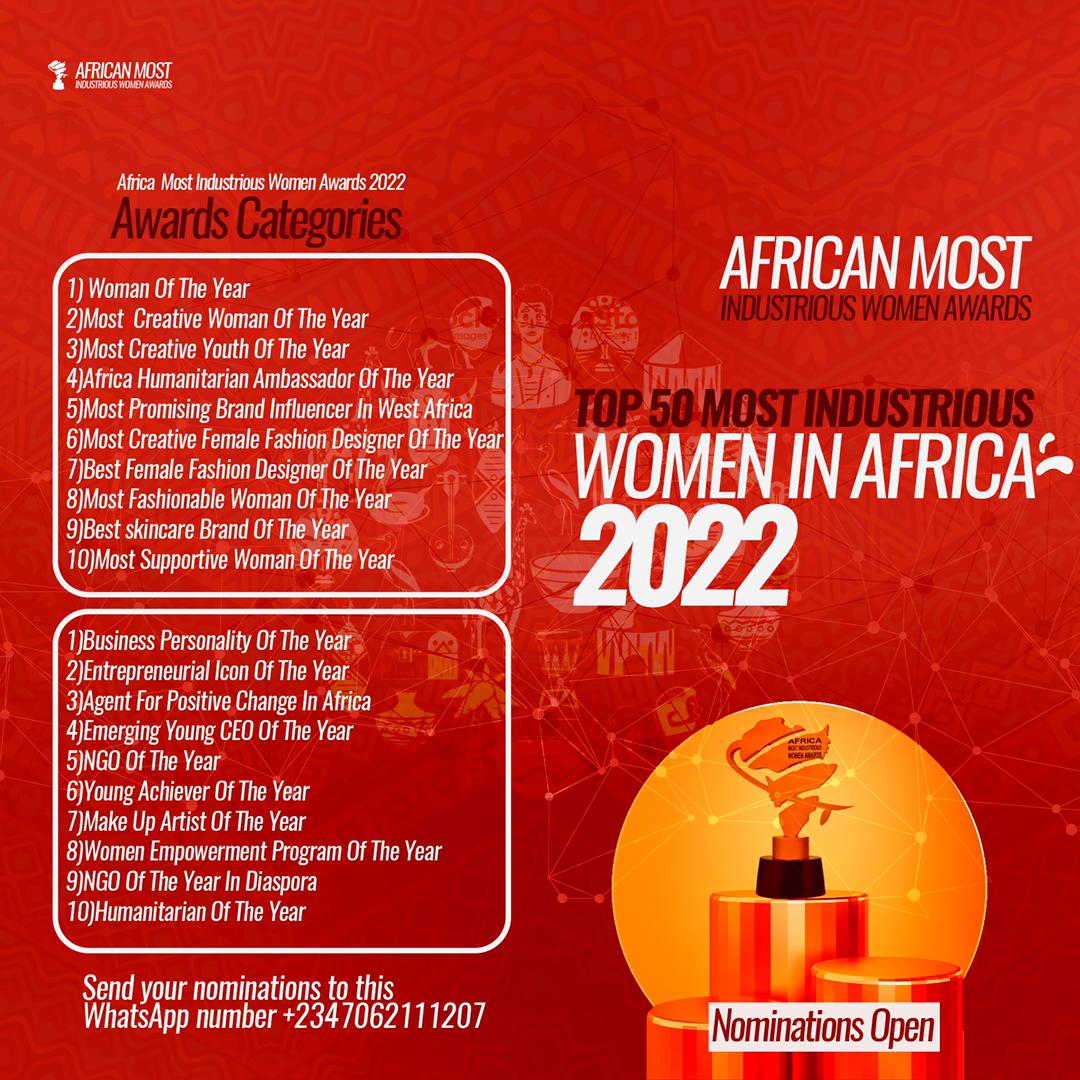 Nomination Opens For Africa Most Industrious Women Awards 2022*