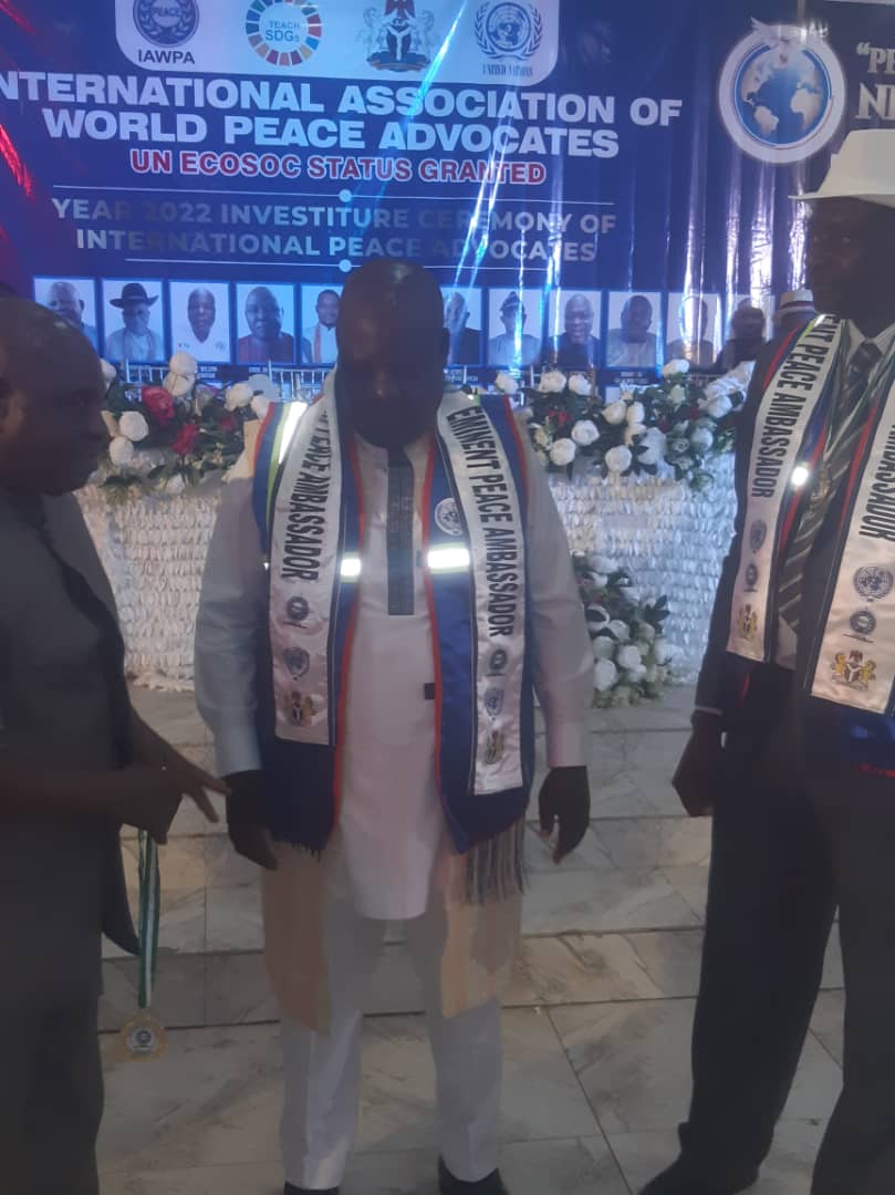 Capt Wilson O Arantan Bags international Peace Award as Eminent peace Ambassador  2022