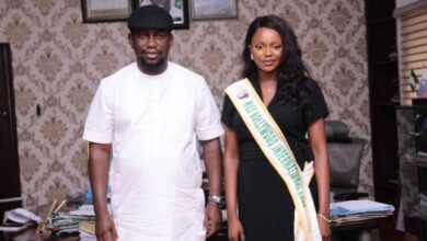 COMMISSIONER FOR HEALTH RECEIVED IN AUDIENCE MISS NOLLYWOOD INTERNATIONAL 2022 KARINA SIMON PORIPO IN HIS OFFICE AHEAD OF 2022 TEENAGE OUTREACH PROGRAM IN YENAGOA