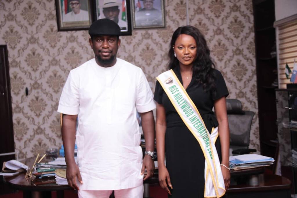 COMMISSIONER FOR HEALTH RECEIVED IN AUDIENCE MISS NOLLYWOOD INTERNATIONAL 2022 KARINA SIMON PORIPO IN HIS OFFICE AHEAD OF 2022 TEENAGE OUTREACH PROGRAM IN YENAGOA
