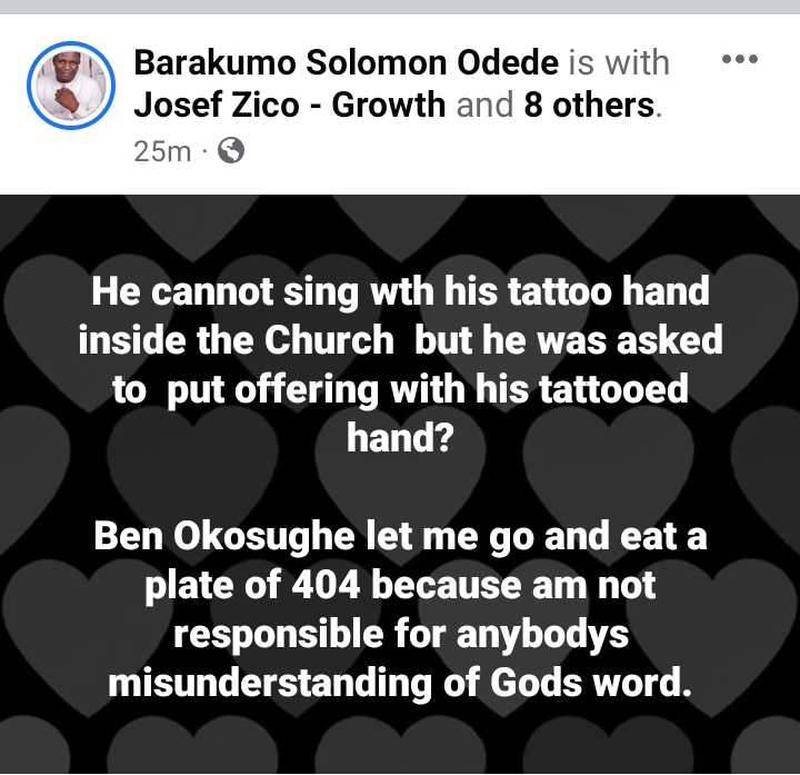 A Pastor stops popular Artist Jah Wondah  from performing  in  Church for having Tattoo in his hands  but asked him to put just offering and go.