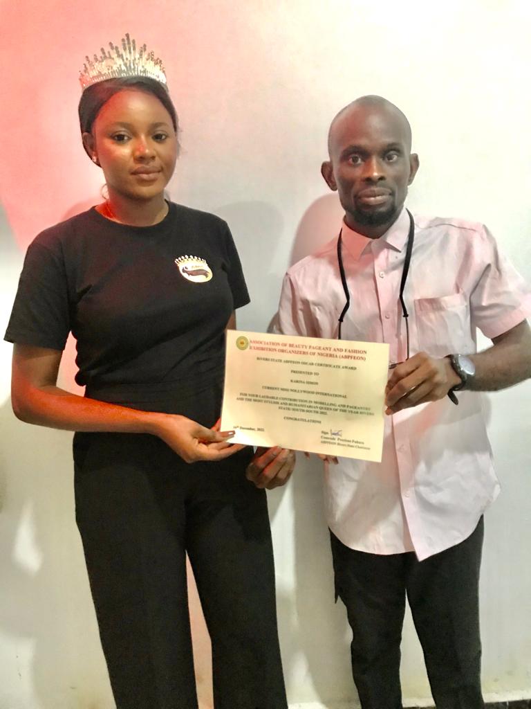 Association of Beauty Pageant And Fashion Exhibition (ABPFEON) Honours Current Miss Nollywood international 2022 Queen Karina Simon Poripo for Selfless Service to Humanity.