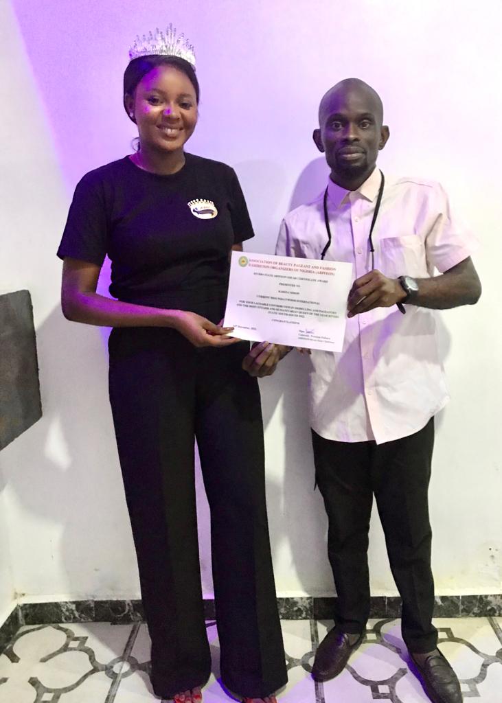 Association of Beauty Pageant And Fashion Exhibition (ABPFEON) Honours Current Miss Nollywood international 2022 Queen Karina Simon Poripo for Selfless Service to Humanity.