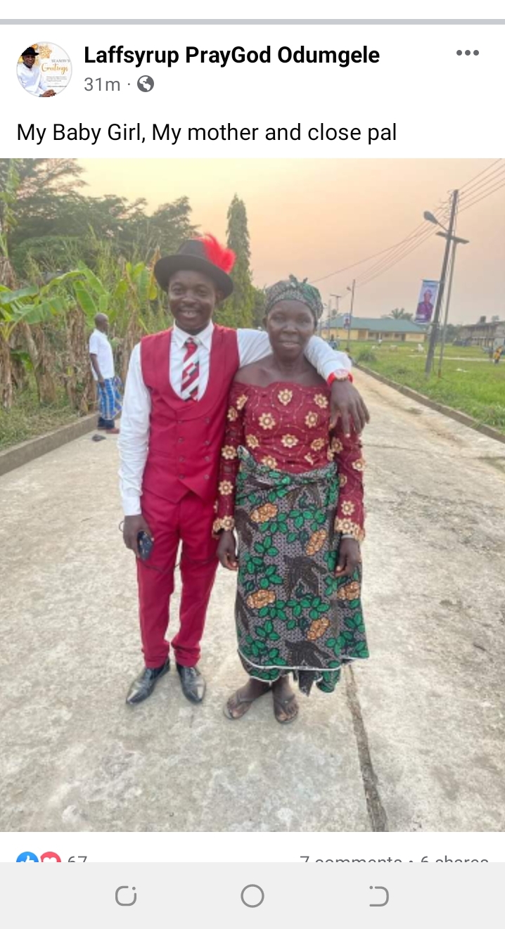 Popular Nigerian Skit maker Comedian Laffsyrup Celebrates Mother