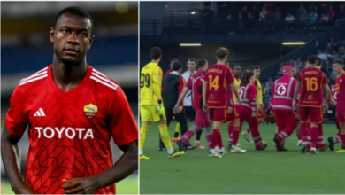 Roma and Ivory Coast defender, Evan Ndicka collapses on the pitch clutching his chest during Serie A match against Udinese