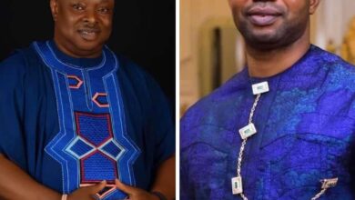 MEMBER GOVERNING COUNCIL UNIVERSITY OF UYO CHIEF PASTOR REUBEN FELICITATES WITH MATHEW TONLAGHA ON HIS BIRTHDAY