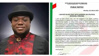 Just in:  I am not in any fight with anybody, my political Decision is Personal. (Barr. George Turner MON)