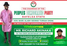 The Bayelsa State chapter of the Peoples Democratic Party (PDP) led by Barr. George Turnah is set to formally welcome renowned Niger Delta businessman, Richard Akinaka