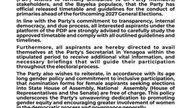 PDP Releases Timetable, Guidelines for 2027 Primaries in Bayelsa