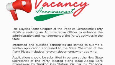 PDP Bayelsa Announces Vacancy for Administrative Officer